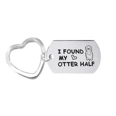 I found my otter half keychain tag with heart-shaped key ring, side view