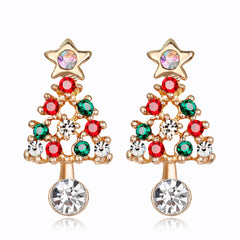 Christmas tree drop earrings with red, green and clear stones