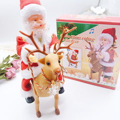 Santa and reindeer figure in front of its gift box