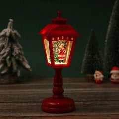 Red musical lantern lamp with Santa scene