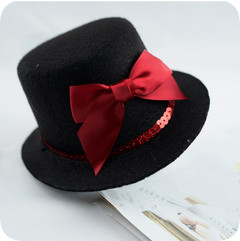 Black mini pet top hat with red bow