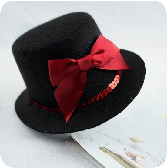 Black mini pet top hat with red bow
