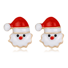 Santa face stud earrings in red and white enamel
