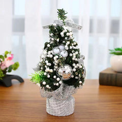 Mini Christmas tree with silver baubles and silver base