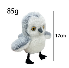 Grey owl-style plush bird cat toy shown at 17 cm tall
