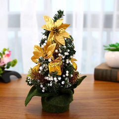 Mini Christmas tree with gold flowers and green base