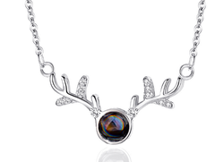 Silver tone reindeer antler pendant necklace