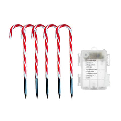 Set of 5 candy cane stake lights with battery box