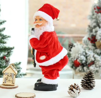 Hip-shaking Santa figure playing guitar