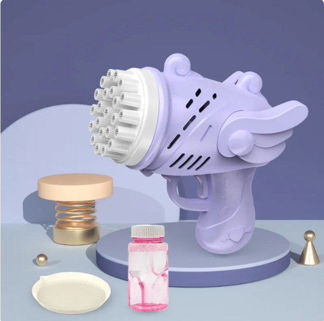 Purple 23-hole bubble gun with bubble tray and solution