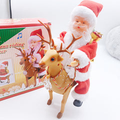 Santa and reindeer figure beside its box