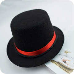 Black mini pet top hat with red ribbon band