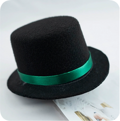 Black mini pet top hat with green ribbon band