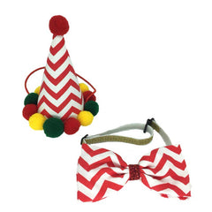 Pet Christmas party hat with chevron bow tie set