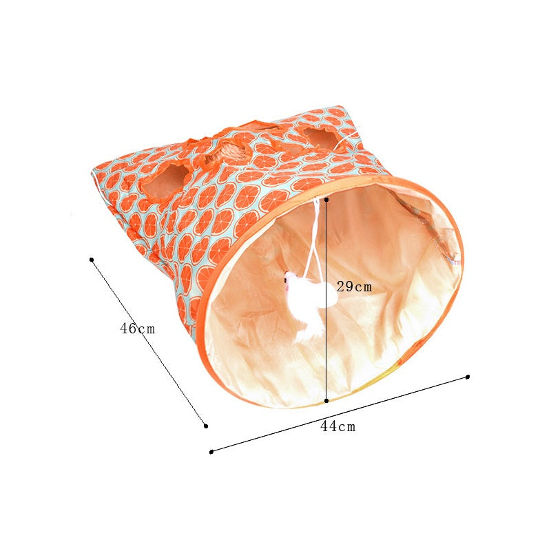 Orange foldable cat tunnel with measurements