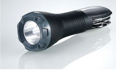 LED multi-tool flashlight, angled view