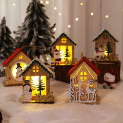 Group of light-up wooden Christmas houses
