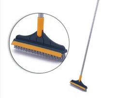 Yellow-green floor gap brush and scraper with long handle