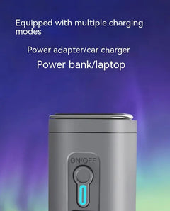Grey mini air pump with charging options