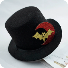 Black mini pet top hat with bat motif