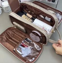 Travel Makeup Bag - Beige (open)