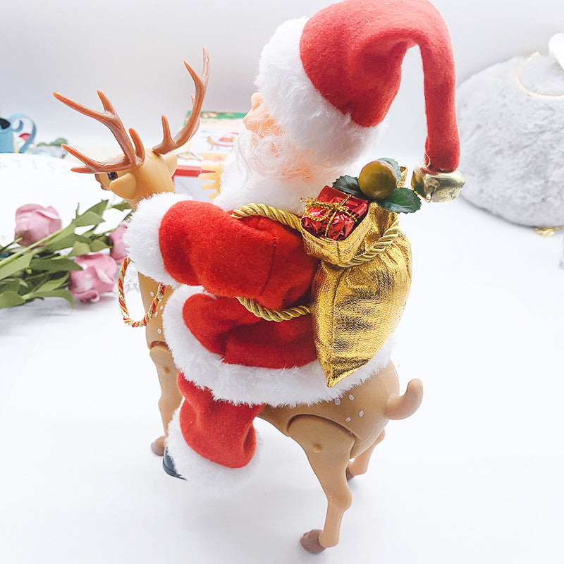 Santa riding a reindeer Christmas figure, side view