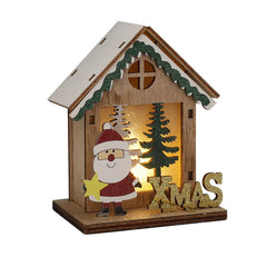 XMAS wooden Christmas house with Santa and a tree