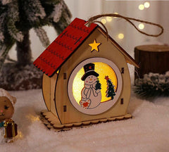 Red-roof wooden house with snowman